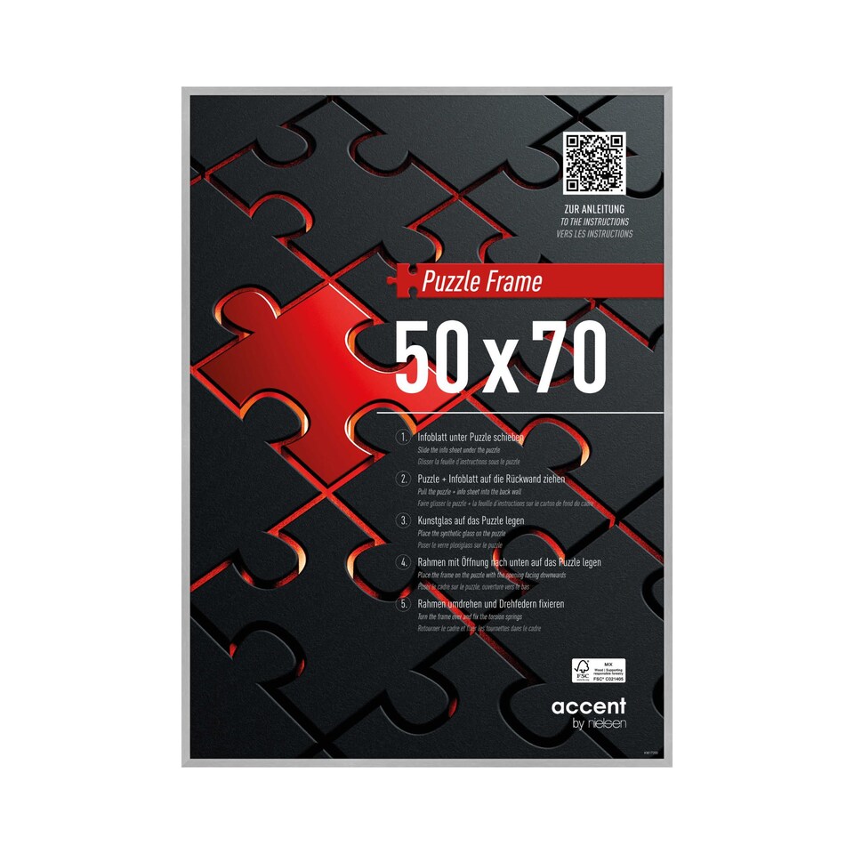 image 1 of Nielsen Puzzle Frame 50 x 70 cm with Shatterproof Glazing - Silver - 50cm x 70cm