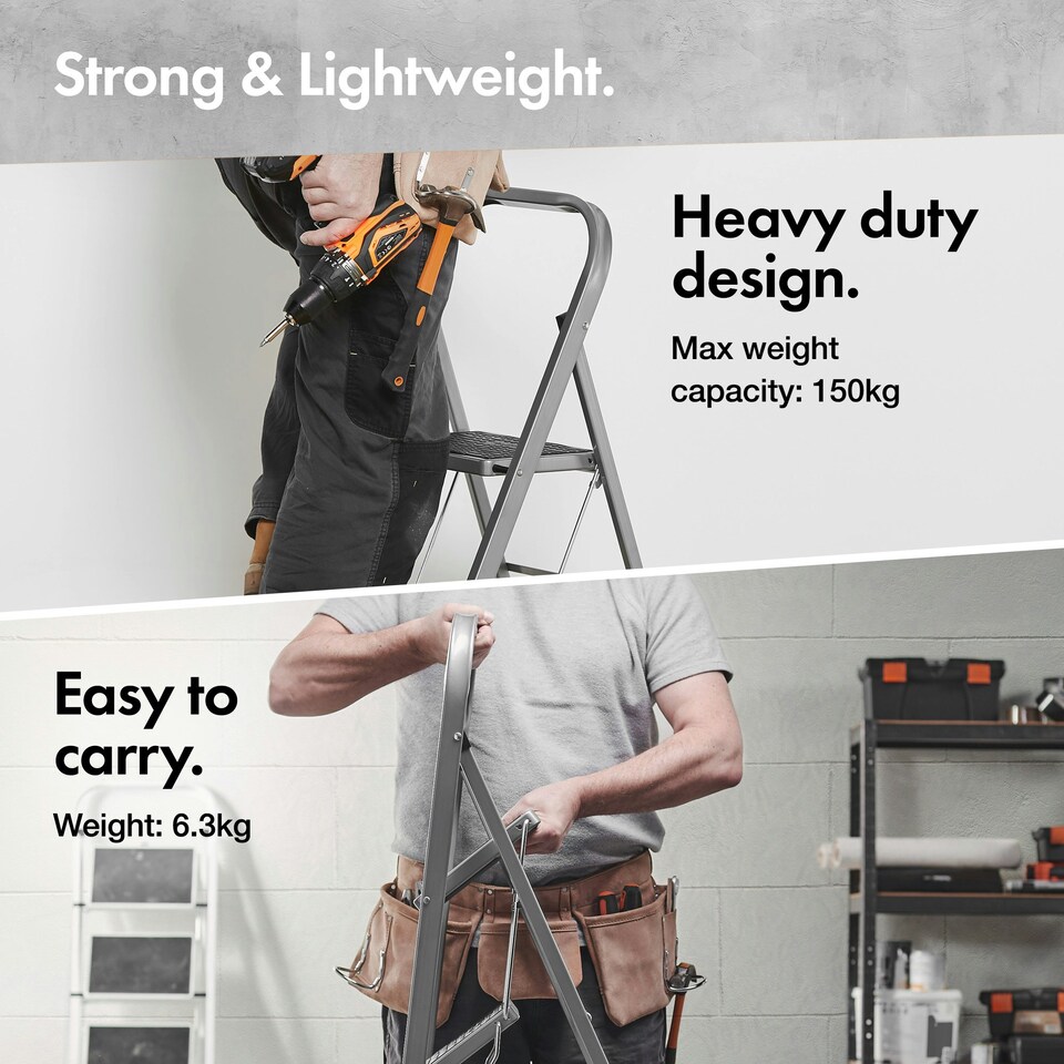 image 1 of VonHaus 3 Step Steel Folding Step Ladder with Anti Slip Feet