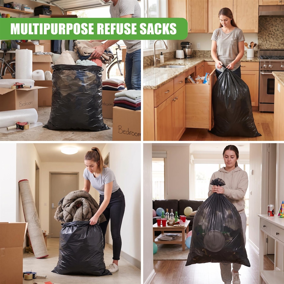image 1 of GEEZY 130 Litre Large Black Bin Bags, Pack of 20 Garbage Bags, 100 x 80cm