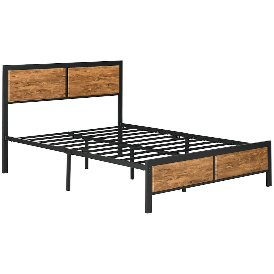image 1 of HOMCOM Double Size Bed Frame, Steel Base w/ Headboard, 141.5 x 195cm