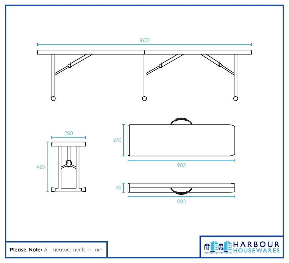 image 1 of Harbour Housewares Folding Camping Picnic Bench - 180cm (6ft) - Black | Black | Black