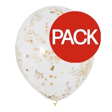 Unique Party Clear 12 Inch Gold Confetti Balloon (Pack Of 6) - Clear - One Size
