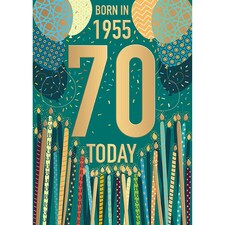 Words 'n' Wishes Male 70th Birthday Card, Happy Birthday Card Age 70 with Born in 1955 Balloons and Candle, Birthday Card for Men