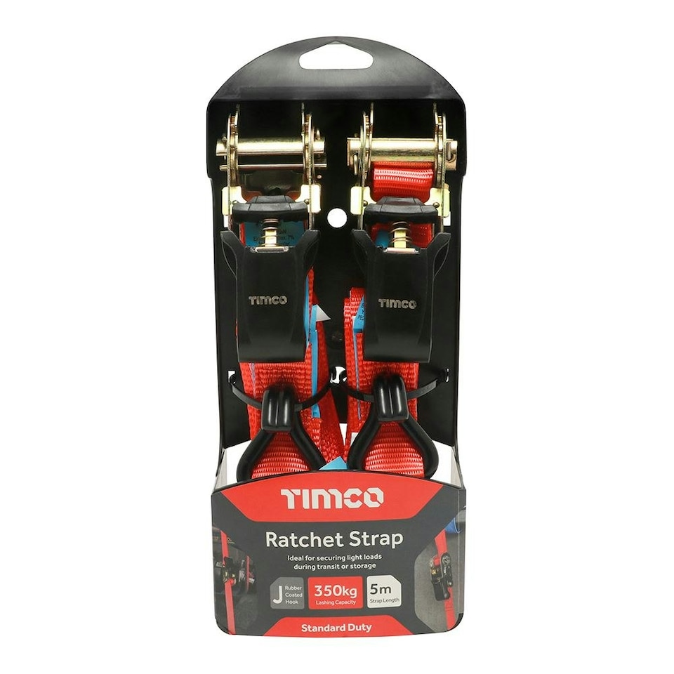 image 1 of Timco - Ratchet Straps - J Hook - Standard Duty (Size 5m x 25mm - 2 Pieces)