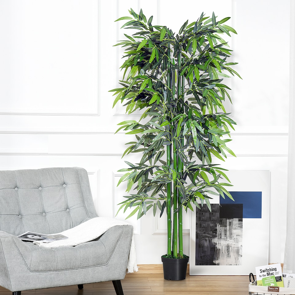 image 1 of Outsunny 6ft Artificial Bamboo Tree Plant Greenery in A Pot for Home Office Planter 1.8M