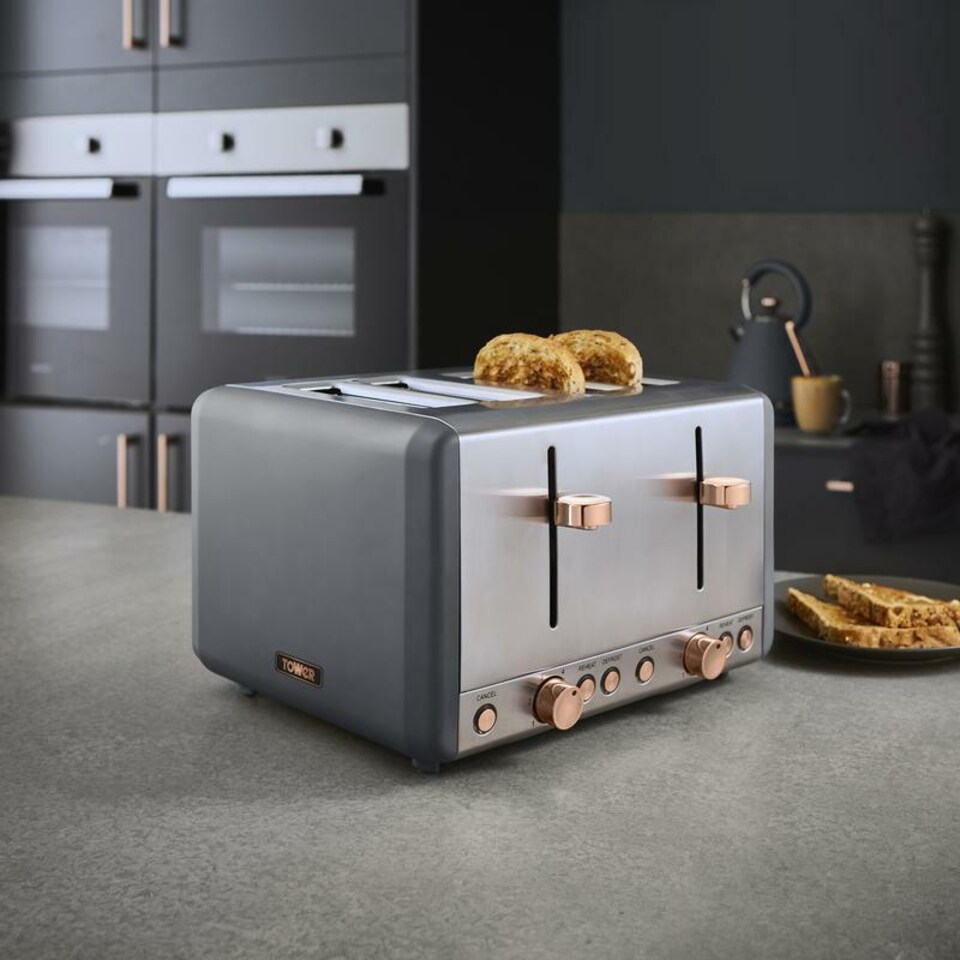 image 1 of Tower Grey & Rose Gold Pyramid Kettle Toaster Bread Bin & Canisters Set