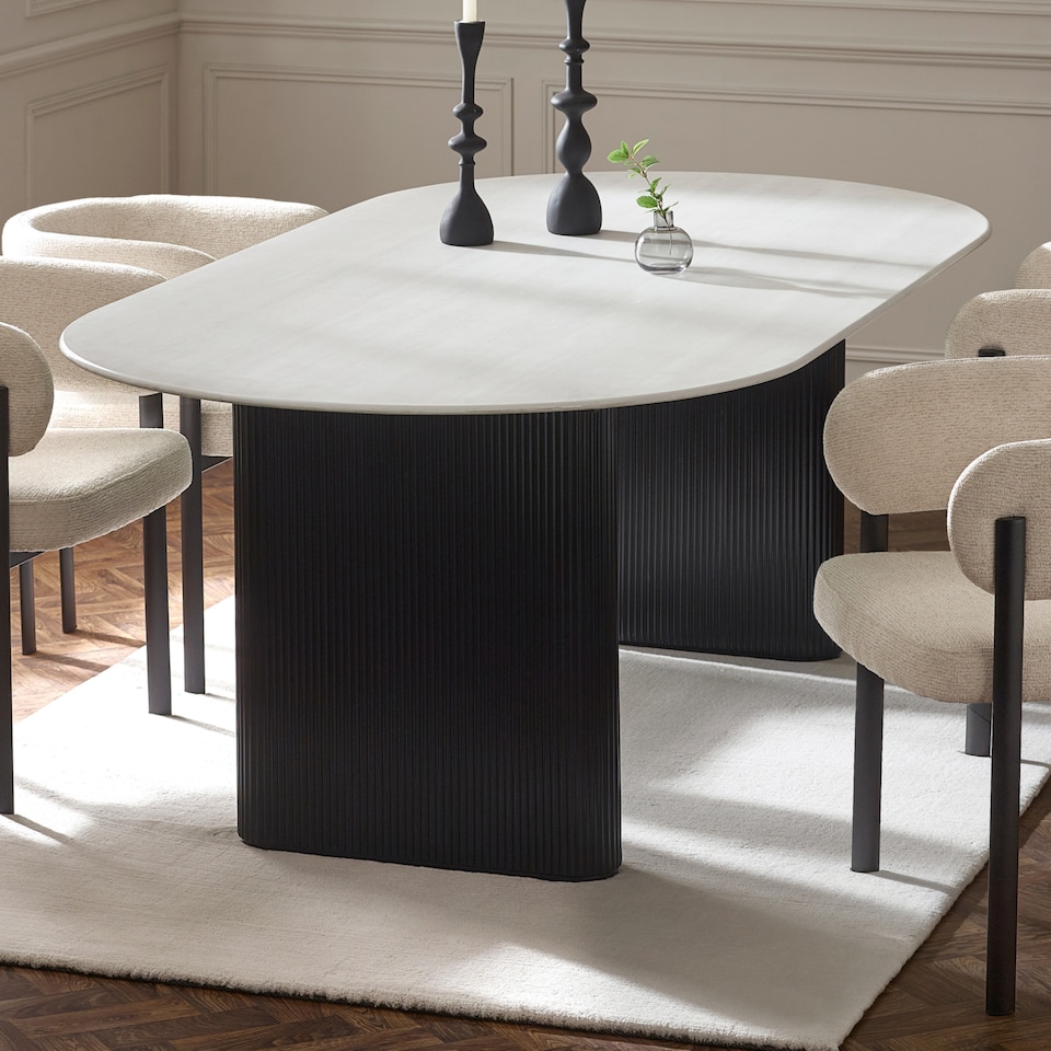 image 1 of Bolivia 220cm White Stone Effect Oval Dining Table