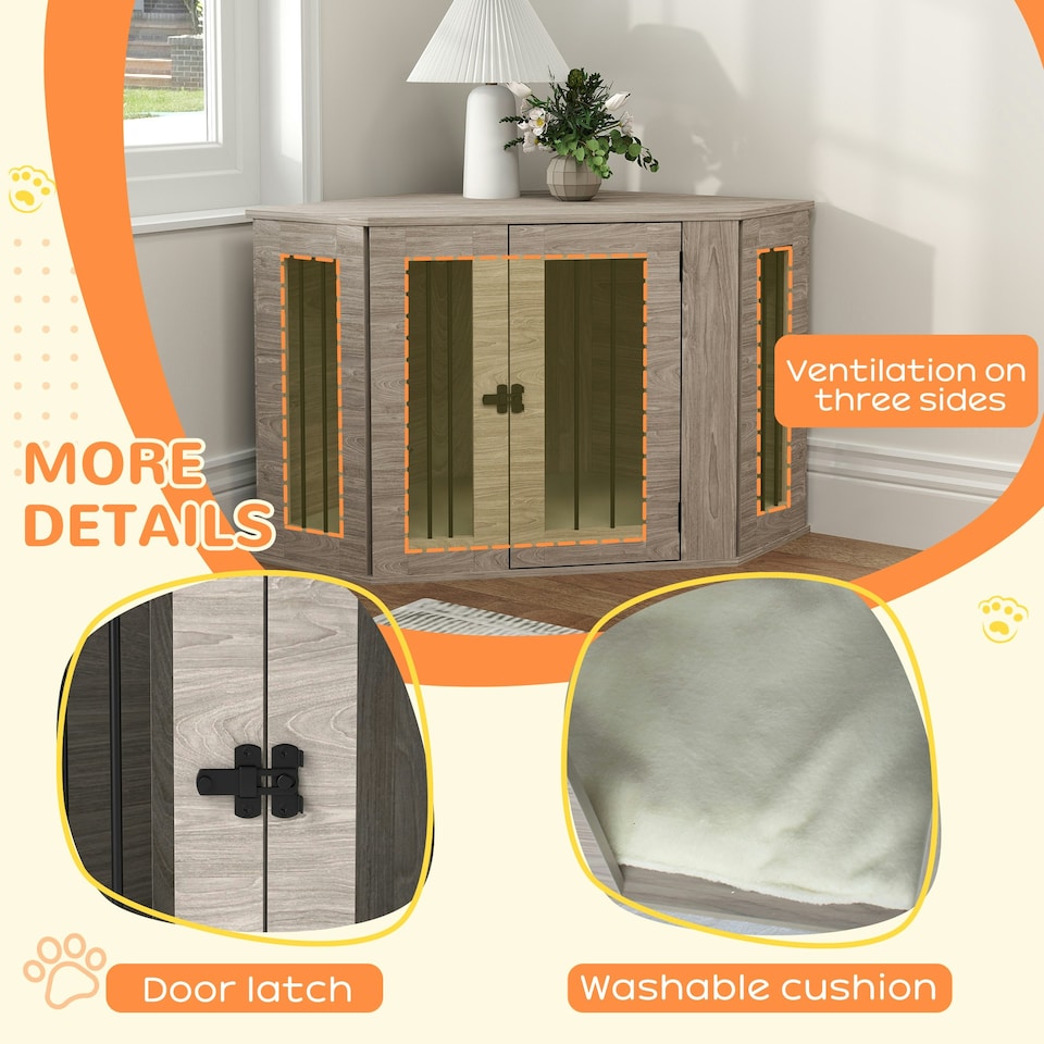 image 1 of PawHut Dog Crate Furniture for Medium Dogs w/ Cushion, Door - Walnut Brown