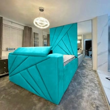 Tina Plush Teal Double TV Bed Frame - Teal