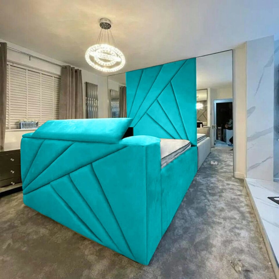 Tina Plush Teal Double TV Bed Frame - Teal