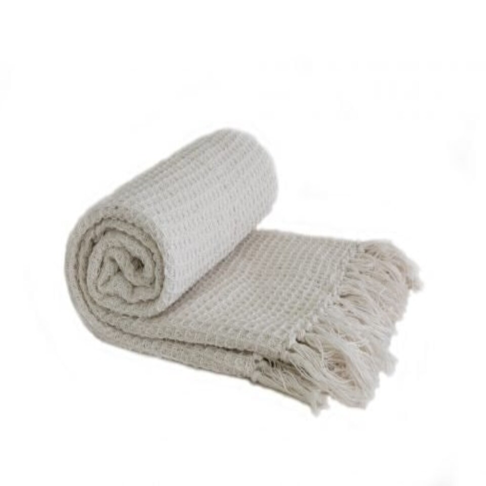 image 1 of Waffle Collection Recycled Cotton Throw in Ivory (90" x 100")