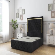Sloomy Sofia Gold Black Naples Divan Bed Base 2 Drawers Right Side With 54 Inch Floor Standing Headboard & 12 Inch Matching Footboard | Black | Black | Small Single | 1
