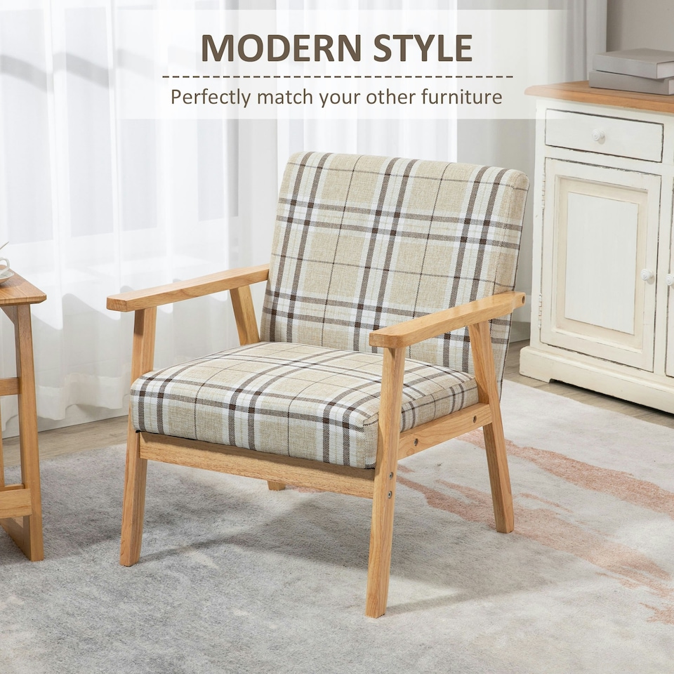 image 1 of HOMCOM One Seater Sofa with Rubber Wood Frame Linen Fabric Small Couch Beige