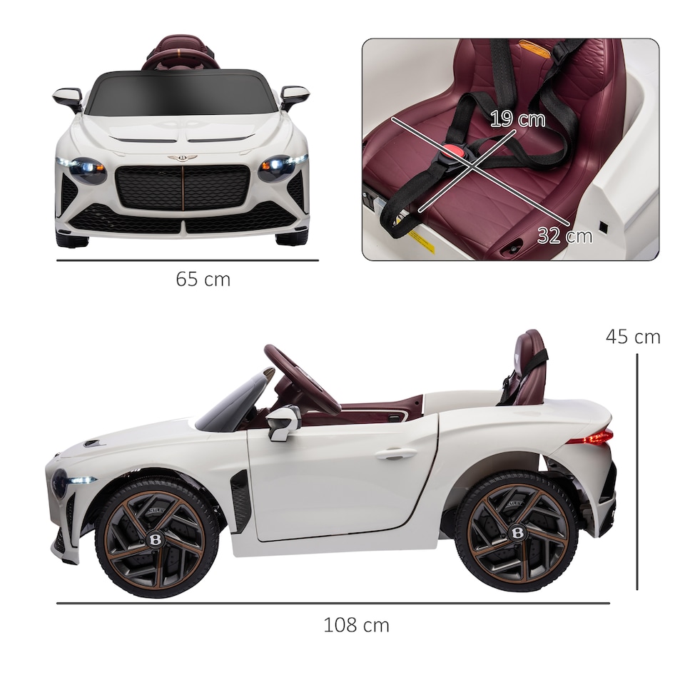 image 1 of HOMCOM Bentley Bacalar Licensed, 12V Kids' Electric Ride-On with Remote Control, Battery Powered Electric Car for Kids with Suspension Wheels, Horn, Lights, for Ages 3-5 Years - White