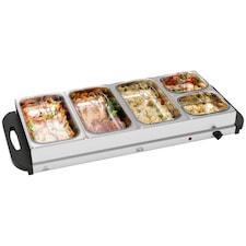 HOMCOM Electric Food Warmer 5 Tray, 9.2L Buffet Server with Lids, Silver | Silver | Silver Tone
