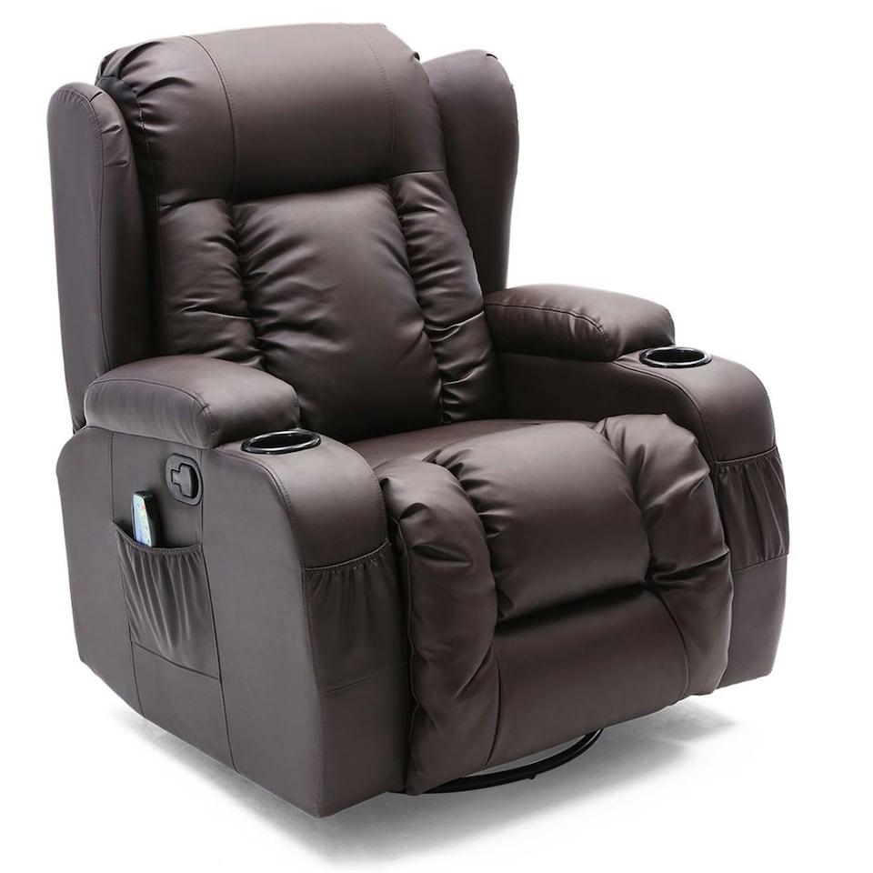image 1 of Caesar Bonded Leather Recliner Rocking Swivel Heat & Massage Chair (Brown)