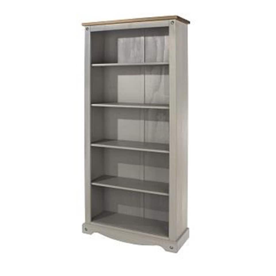 Corona Tall Bookcase - Pine - 80 x 29.6 x 177.6 cm - Grey Wax/Antique Waxed Pine | Grey