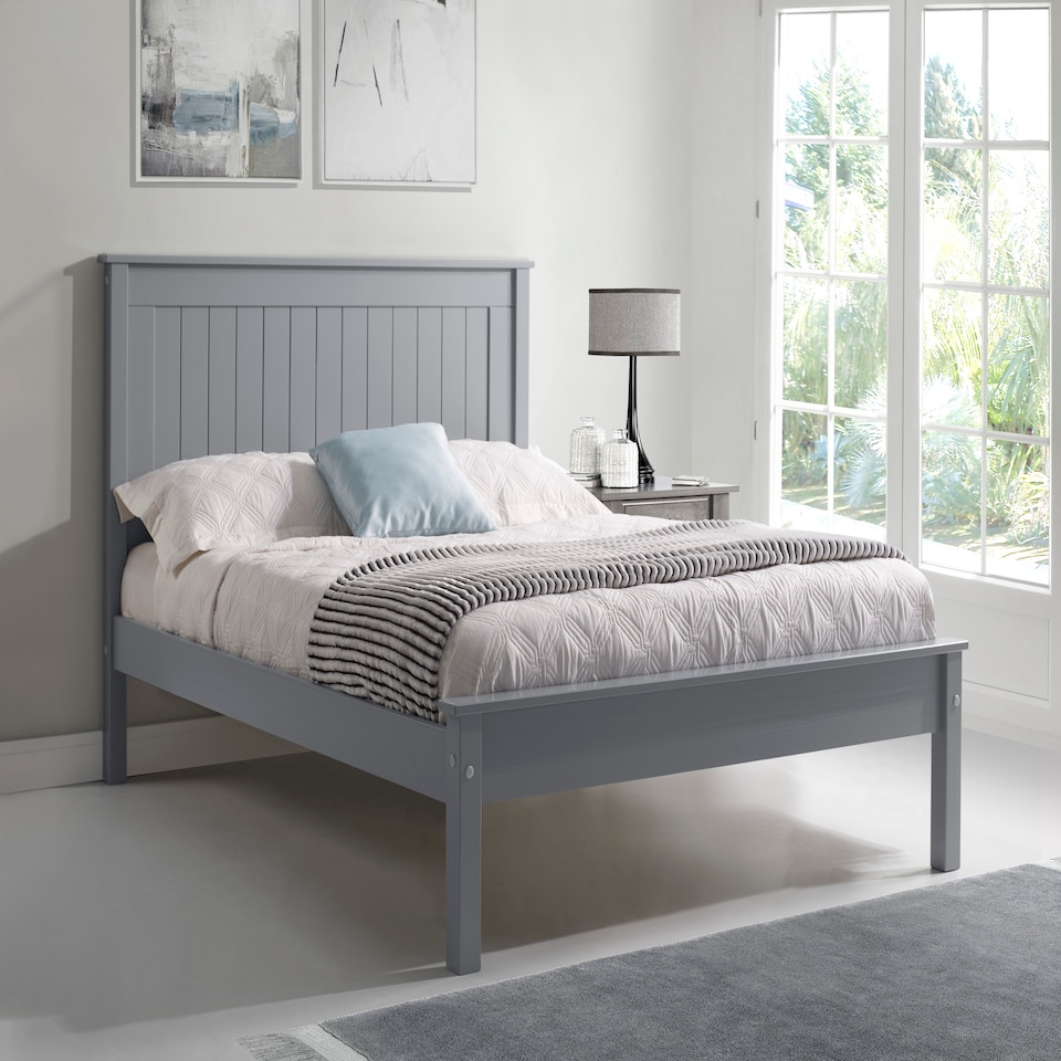 image 1 of 4ft Small Double Pure grey,wood,wooden low foot end board,solid panel bed frame.Shaker style