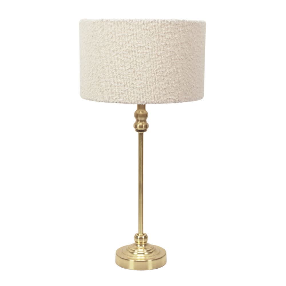 ValueLights Maggie Gold Candlestick Table Lamp with Cream Boucle Drum Shade & LED Bulb