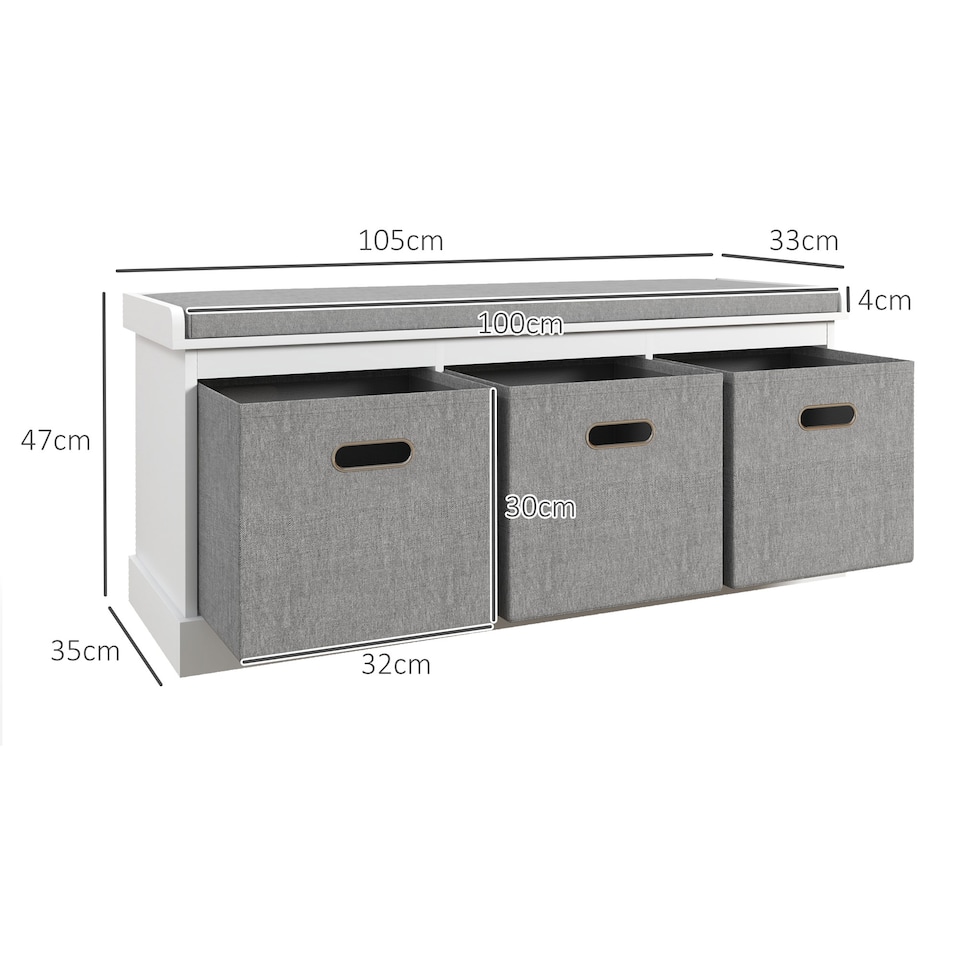image 1 of HOMCOM Shoe Bench with Seat, Shoe Storage Bench with Fabric Drawers, White