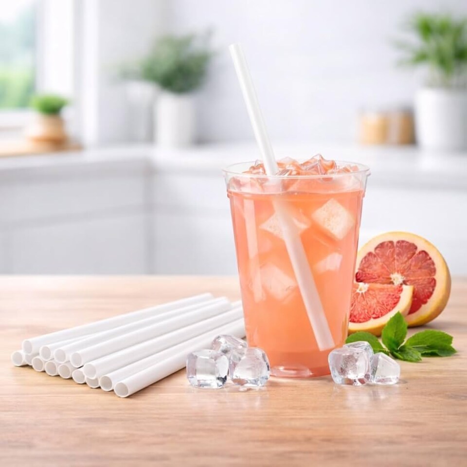 image 1 of ECONX White Paper Straws 9" Straight Smoothie Straw Food Safe for Milkshakes & Smoothies Pack Of 200