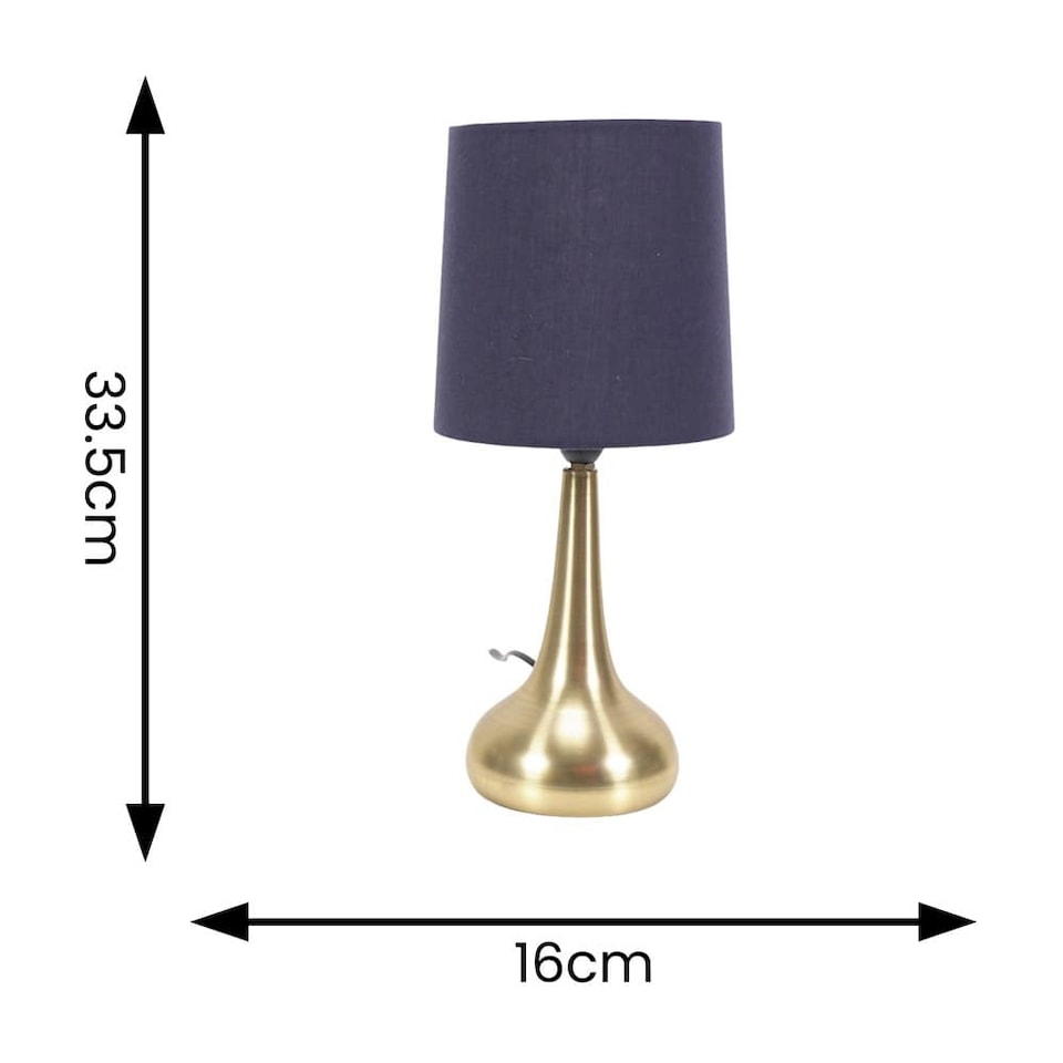 image 1 of ValueLights Teardrop Pair Gold Touch Table Lamps Navy Shade | Blue