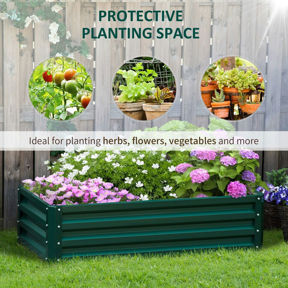 image 1 of Outsunny Raised Garden Bed Elevated Planter Box for Flowers Green