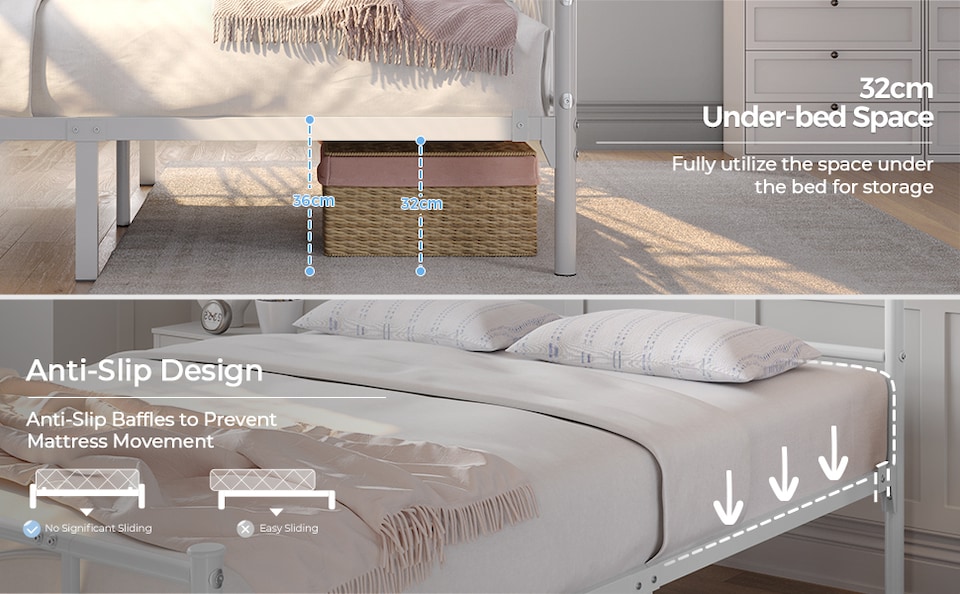 image 1 of Yaheetech 4ft6 Double Metal Bed Frame with Headboard, Heavy Duty Steel Platform, 32cm Under Bed Storage, Easy Assembly，White