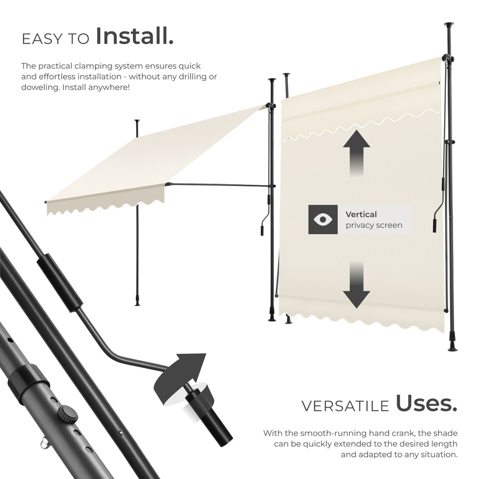 image 1 of Awning with hand crank - pressure fitted , height adjustable | Cream | beige | 200 x 180 cm | 1