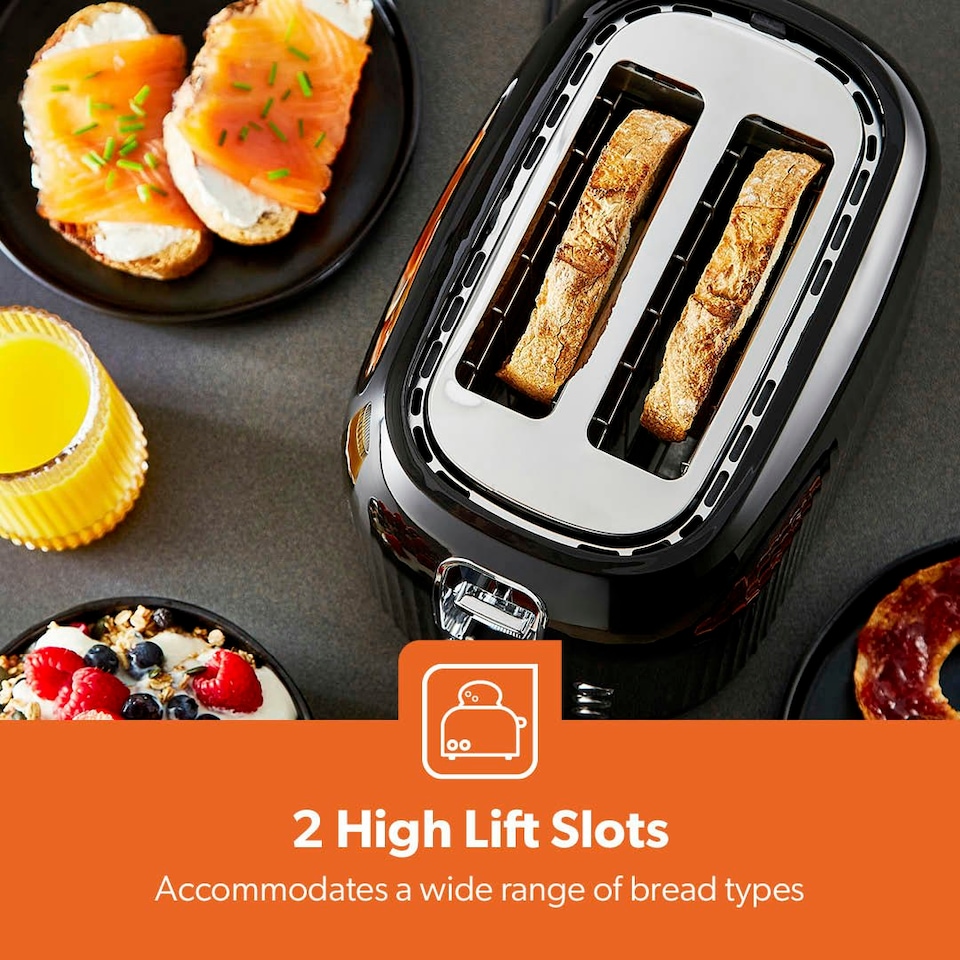 image 1 of GEEPAS 2 Slice Toaster |1000W Black Fluted | Black