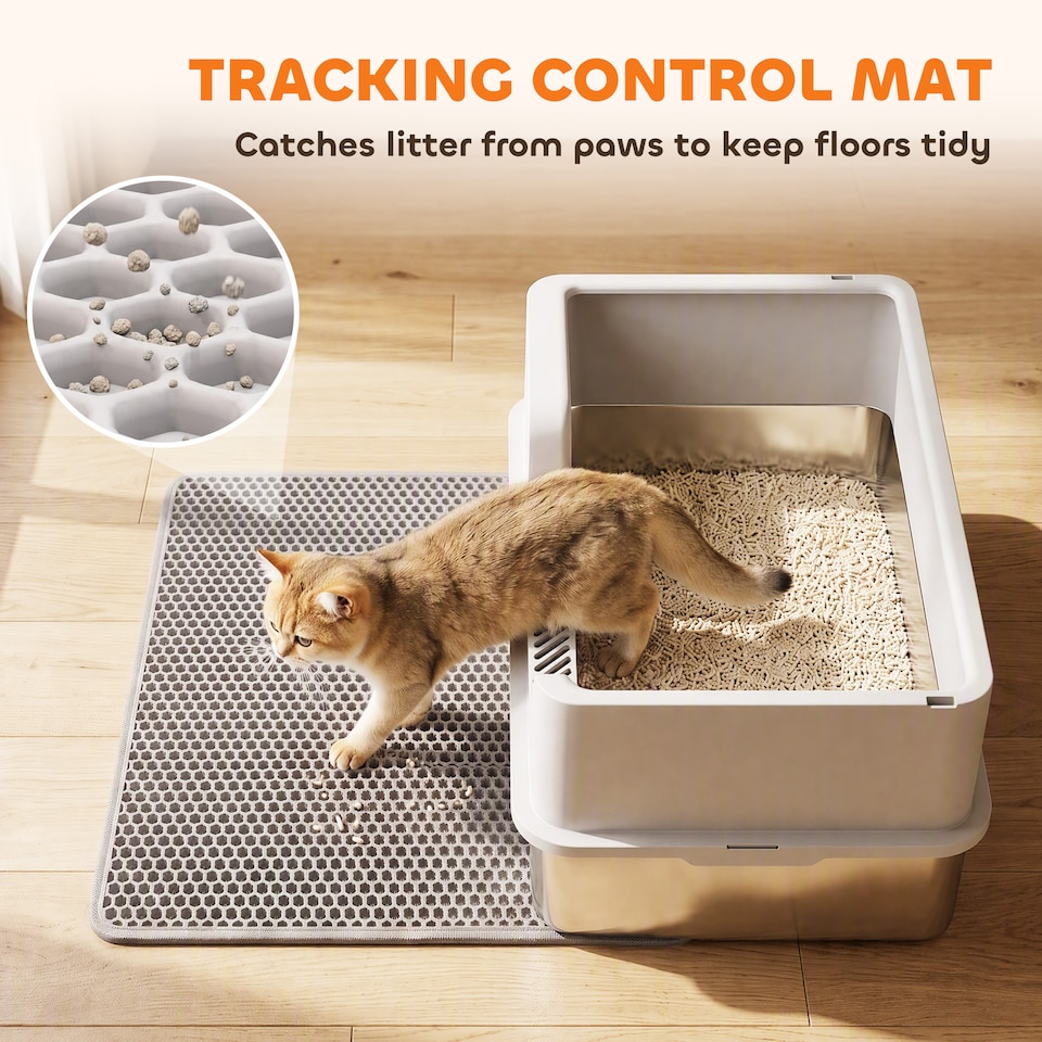 image 1 of PawHut XL Stainless Steel Cat Litter Tray w/ Lid, High Sided Cat Litter Box