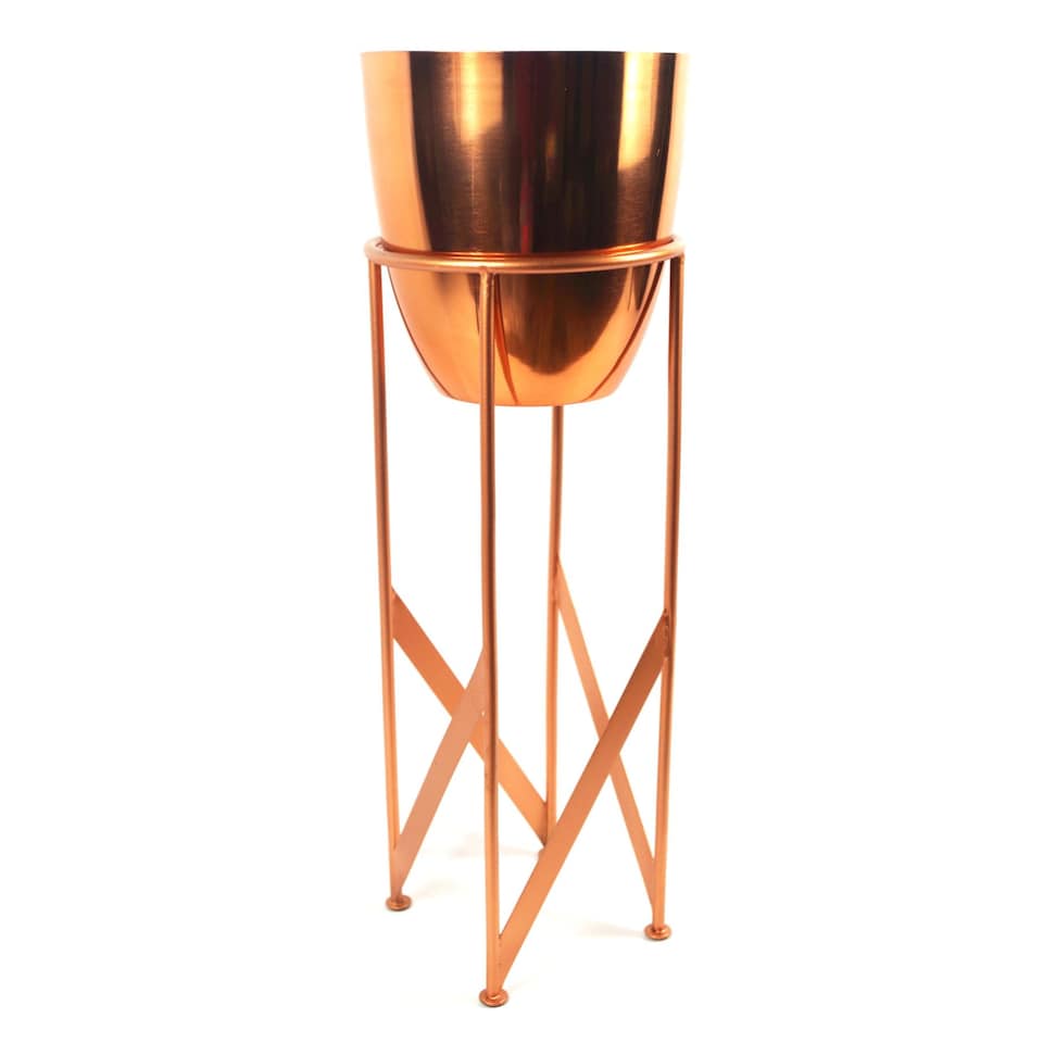 image 1 of 90cm Copper Planter with Artificial Yukka Plant | Copper