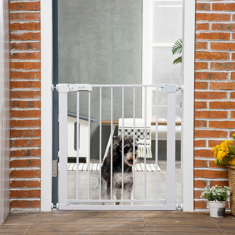 image 1 of Pawhut Pet Safety Gate Door Barrier Dog Metal Indoor Fence White 75-82cm