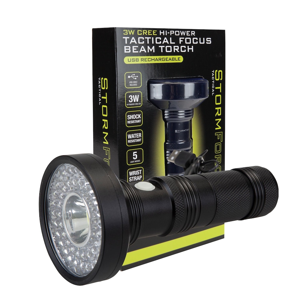 image 1 of PMS Torch Rechargeable 3W Cree Tactical Light USB Water Resistant - Black