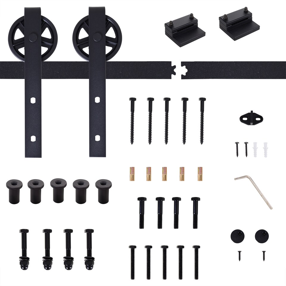 image 1 of HOMCOM 6.6ft Sliding Wood Barn Door Hardware Kits Track Industrial Style A Set