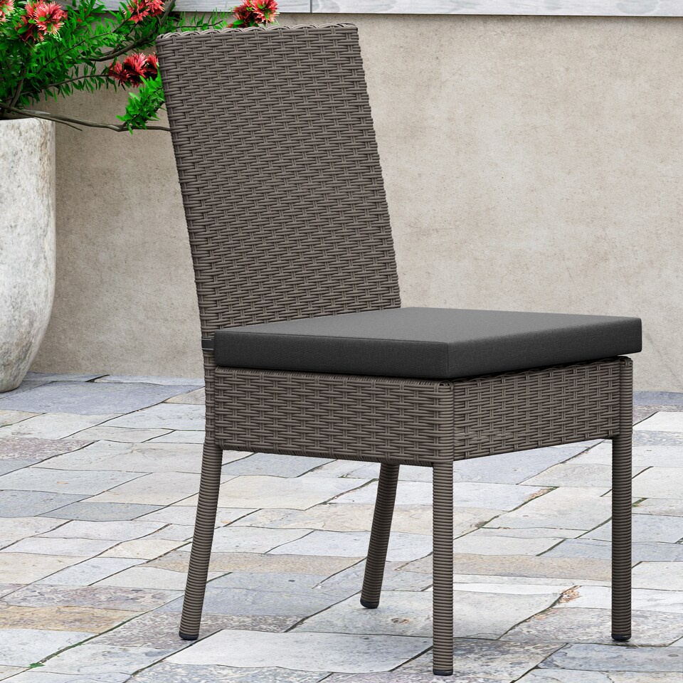image 1 of Outsunny 4 Pieces PE Rattan Garden Chairs with Cushion, Patio Wicker Dining Chairs with Backrest for Patio, Deck, Garden, Dark Grey