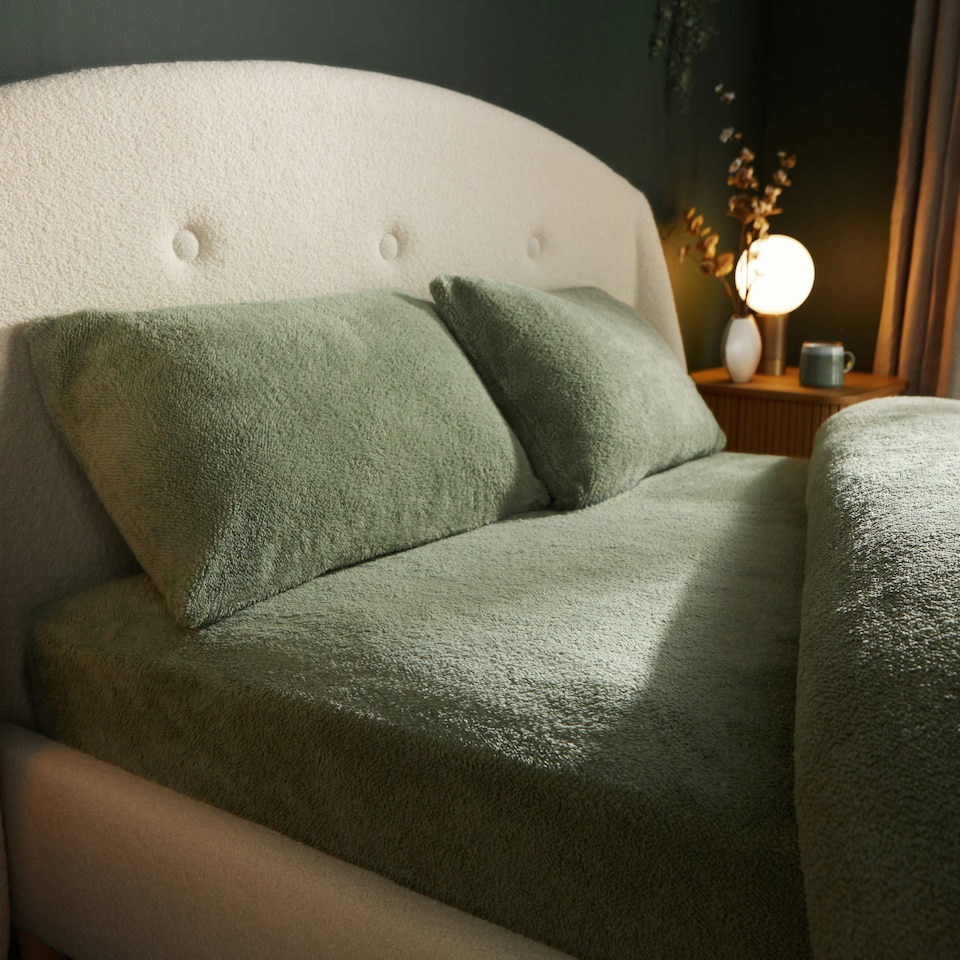 image 1 of Silentnight Teddy Fleece Fitted Sheet, Sage Green, Double