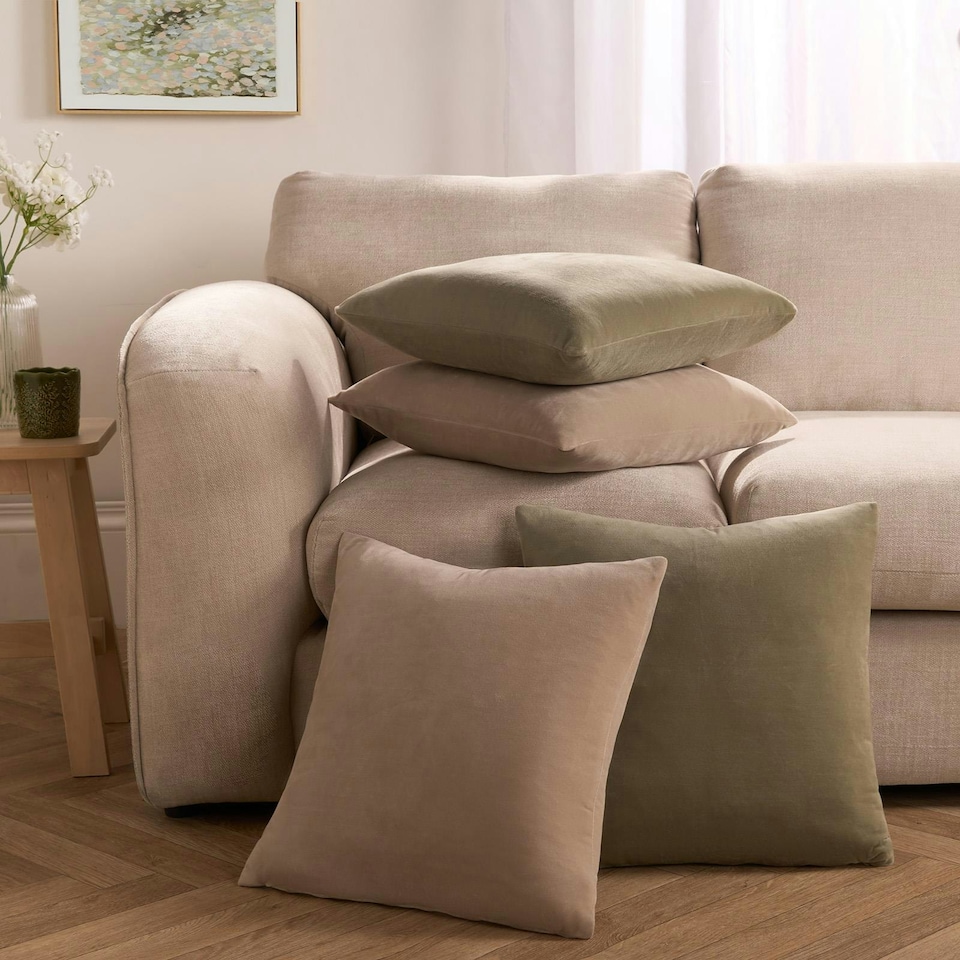 image 1 of OHS 4 x Soft Plain Matte Velvet Filled Cushions, 45x45cm - Natural | Yellow | Natural | 45 x 45cm | 4