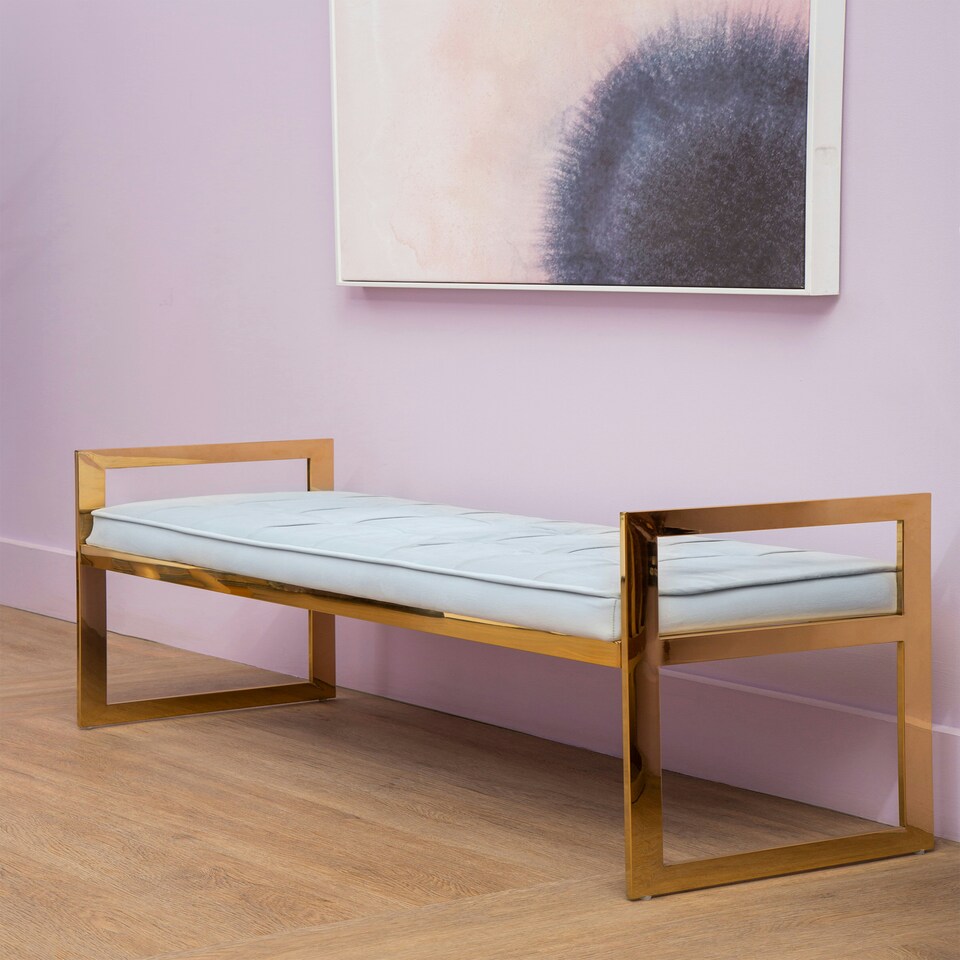 image 1 of Allure Powder Blue And Gold Tufted Bench Blue