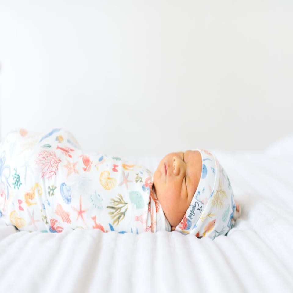 image 1 of Copper Pearl Knitted Swaddle Blanket Nautical