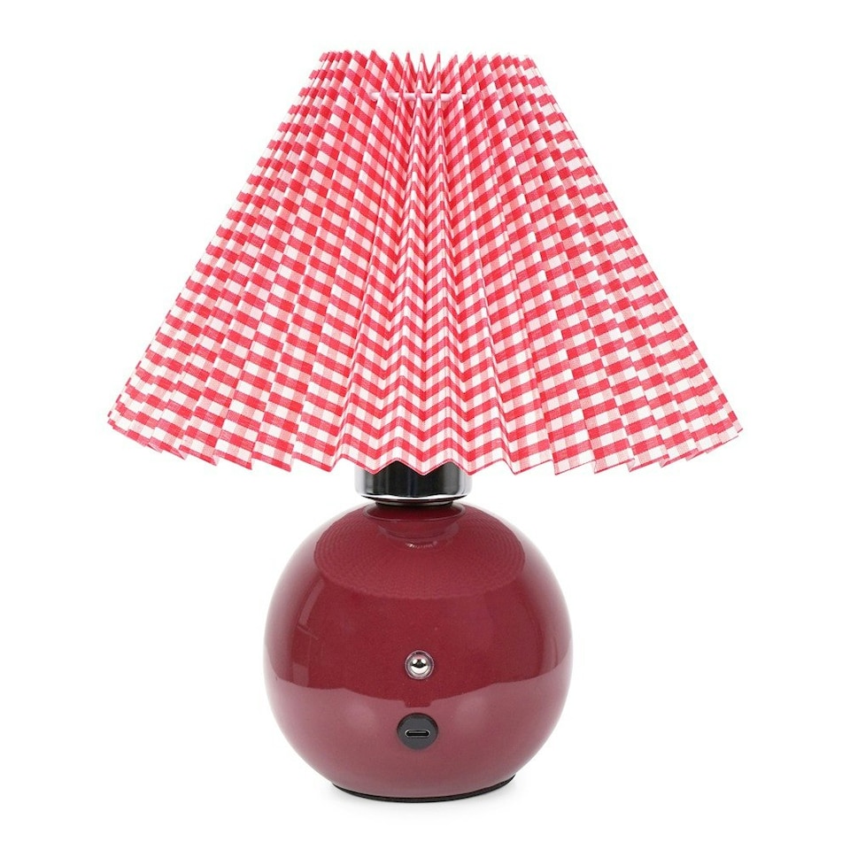 image 1 of ValueLights Burgundy Gingham Touch Button Rechargeable Table Lamp | Red