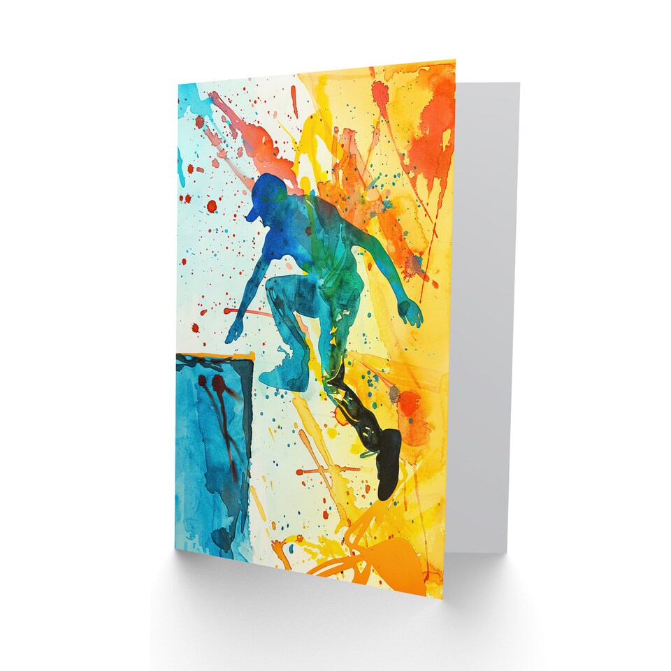 image 1 of Greeting Card Parkour Jump Urban Sport Colourful Paint Splat Birthday