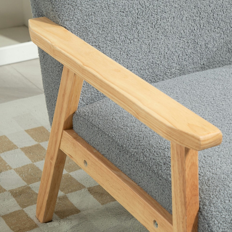 image 1 of HOMCOM Accent Chair with Wood Frame Wide Seat Cashmere Armchair Grey