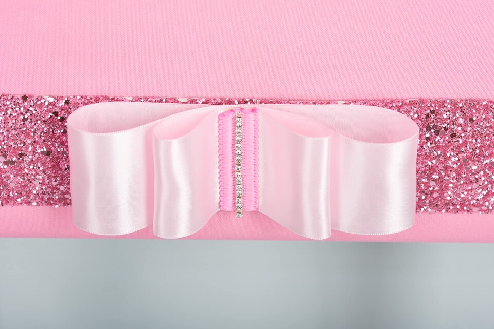 image 1 of FURNISHED Blackout Roller Blind with Pink Glitter Trim and Pink Bow Trimmable Window Shade | Pink | Pink | (W) 140cm x (L) 210cm