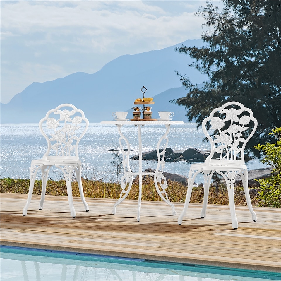 image 1 of Yaheetech 3 Piece Patio Bistro Table Set with Umbrella Hole-White | White | White | 1
