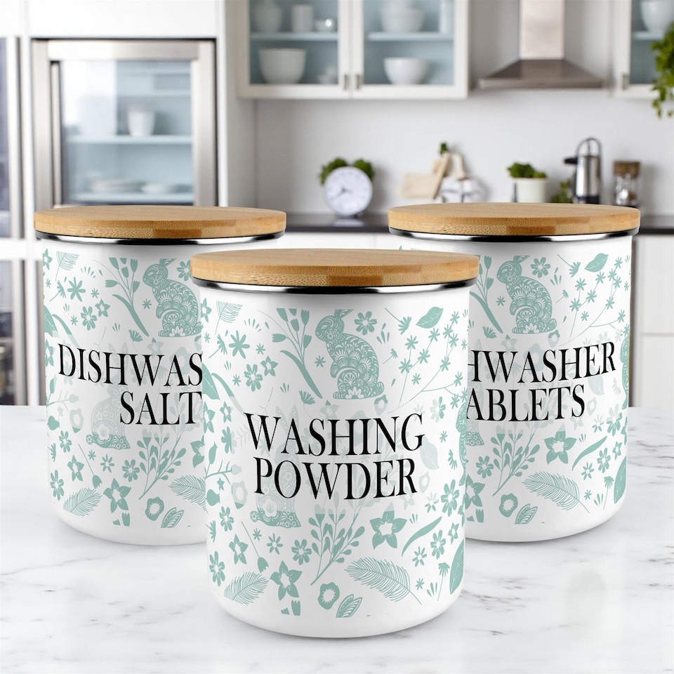 image 1 of Green Wild Rabbits Dishwasher Tablets Storage Tin