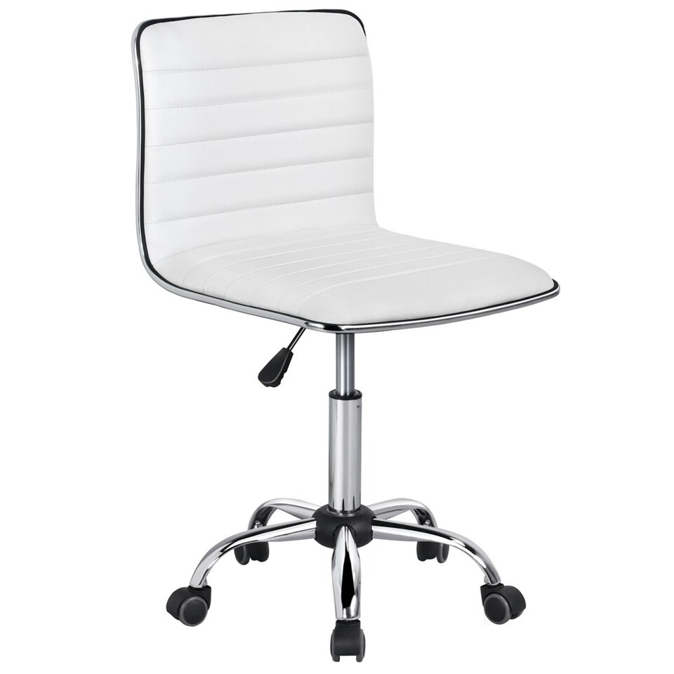 image 1 of Yaheetech PU Leather Low Back Armless Desk Chair | White