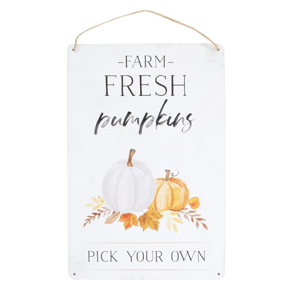 image 1 of Something Different Farm Fresh Pumpkins Metal Plaque - White/Black/Orange - One Size