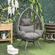 image 1 of Outsunny Garden Egg Chair, Teardrop Outdoor PE Rattan Chair with Full-body Soft Padded Cushion, Mixed Grey