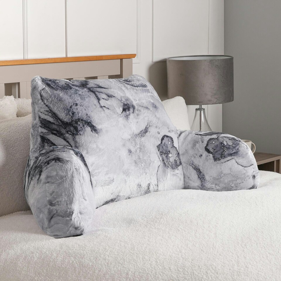 image 1 of OHS Marble Print Fleece Bed Reading Cuddle Cushion, 65x40cm - Grey